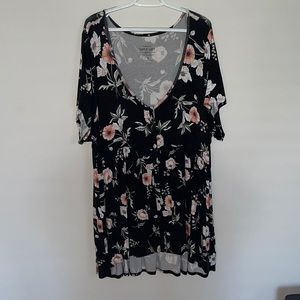 Floral High Low Babydoll Style Blouse with Buttons